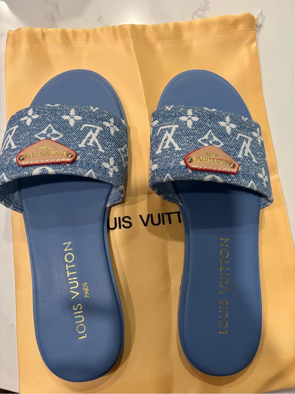 Louis Vuitton Denim Monogram Blue Slide Sandals size 7.5